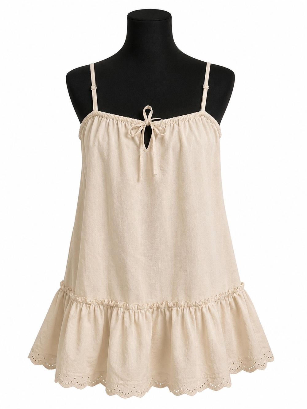 Sunday Best Cream Mini Dress with Eyelet Hem